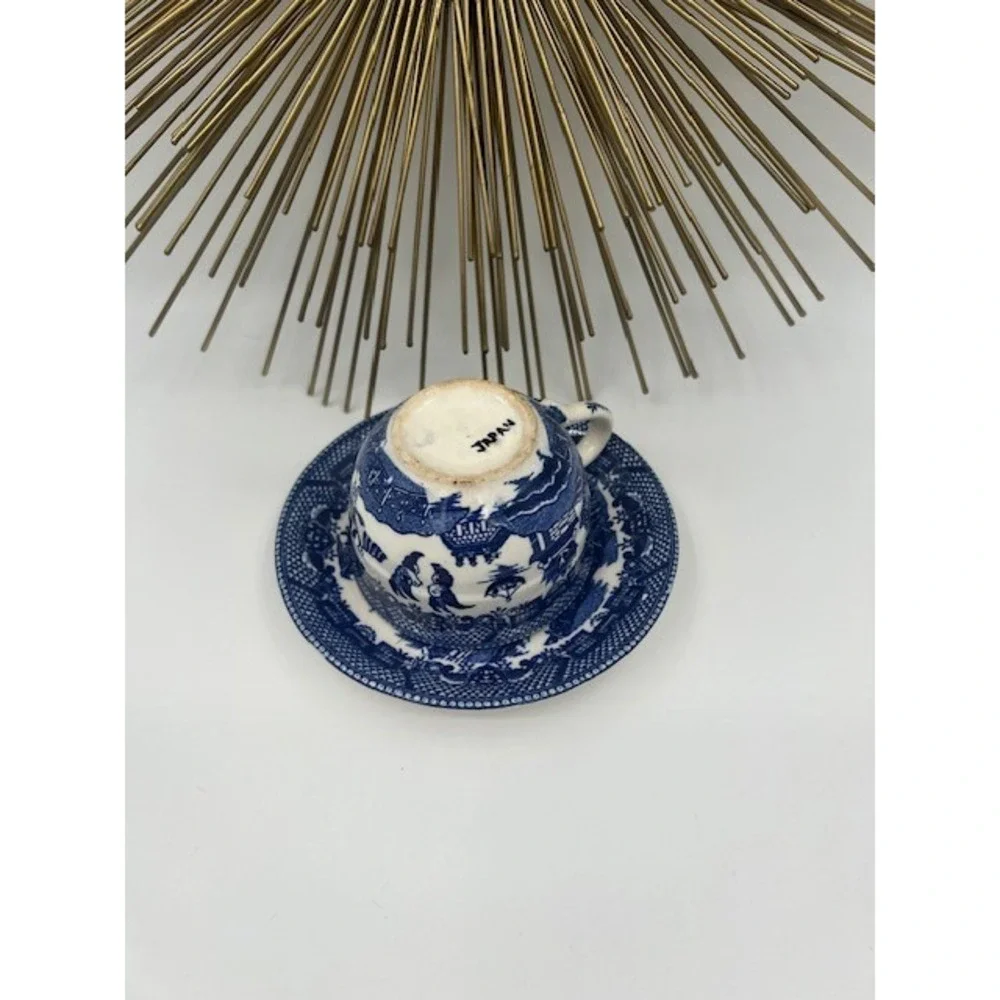 Vintage Japanese Blue Willow Teacup & Saucer Set Chinoiserie